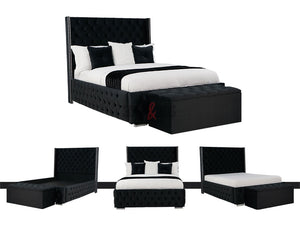 Black Velvet Chesterfield Bed |Headboard & Chrome Legs - Sofas & Beds Limted