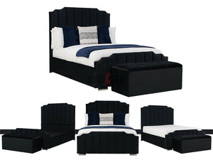 Velvet Upholstered Bed in black with cushions | Sofas & Beds Limited