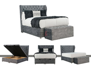 Velvet Chesterfield Ottoman Bed in grey - Sofas & Beds Limited