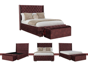 Burgundy Velvet Chesterfield Bed | Button-Tufted Headboard, & Chrome Legs - Sofas & Beds Limited