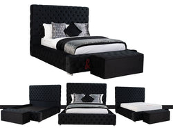 Velvet Chesterfield Bed - Black | Matching Ottoman Storage Box - Sofas & Beds Limited