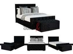Velvet Upholstered Bed in Black with Storage Box | Sofas & Beds Limited