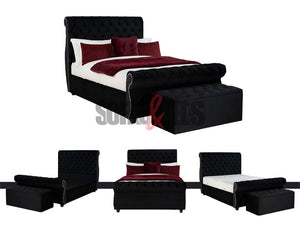 Velvet Sleigh Bed in Black | Sofas & Beds Limited