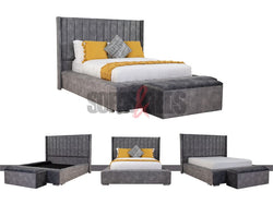 Velvet Upholstered Bed in Grey with Storage Box | Sofas & Beds Limited