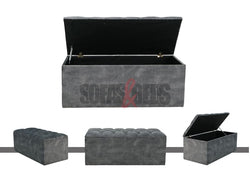 Opened Grey Velvet Storage Box | Sofas & Beds Limited