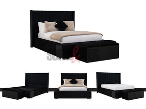 Velvet Upholstered Divan Bed in Black | Sofas & Beds Limited
