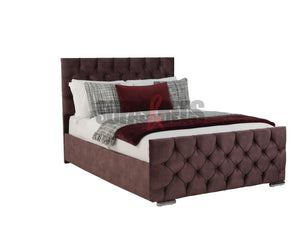 ACTON 4'6 Burgundy Velvet Upholstered Bed