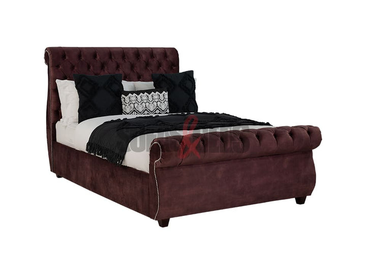 Burgundy Velvet Sleigh Bed | Sofas & Beds Limited