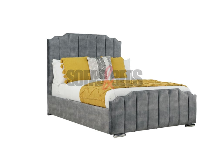 Velvet Upholstered Bed in Grey with cushions | Sofas & Beds Limited