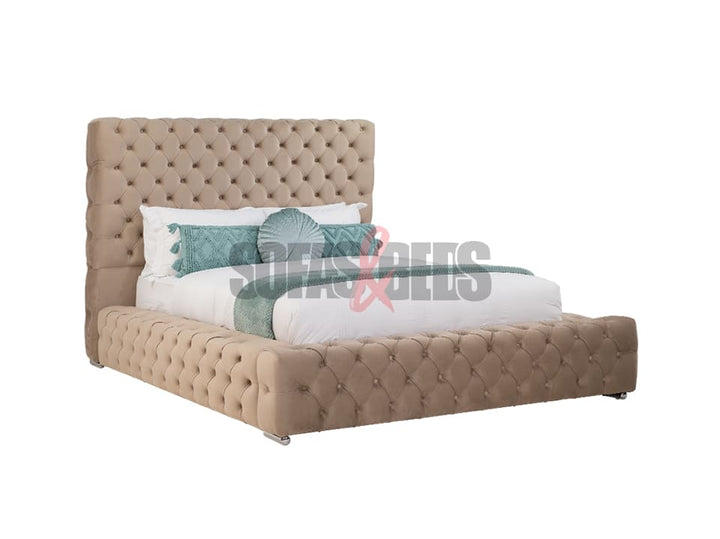 Velvet Chesterfield Bed - Beige | Tufted Design - Sofas & Beds Limited