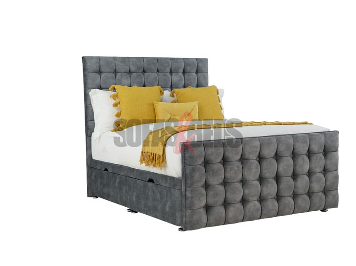 Velvet Chesterfield Ottoman Bed in grey - Sofas & Beds Limited