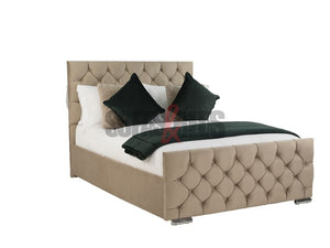 ACTON 4'6 Beige Velvet Upholstered Bed