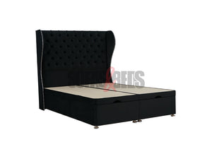 Velvet Chesterfield Ottoman Bed in black - Sofas & Beds Limited