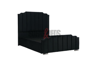 Velvet Upholstered Bed in black with cushions | Sofas & Beds Limited