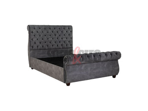 Velvet Sleigh Bed in grey | Sofas & Beds Limited