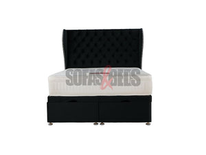 Velvet Chesterfield Ottoman Bed in black - Sofas & Beds Limited