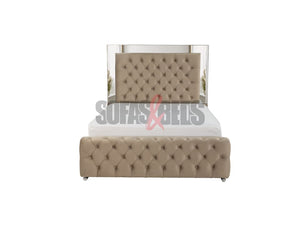  Velvet Upholstered Bed in Beige by Sofas & Beds Limited 