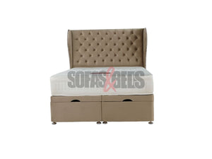  Velvet Chesterfield Ottoman Bed in beige - Sofas & Beds Limited