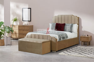 Velvet Upholstered Bed in beige | Sofas & Beds Limited