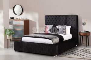 Velvet Chesterfield Bed - Black | Tufted Design - Sofas & Beds Limited