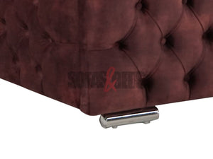 Burgundy Velvet Chesterfield Bed | Button-Tufted Headboard, & Chrome Legs - Sofas & Beds Limited