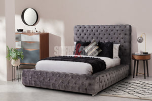 Velvet Chesterfield Bed - Grey |  Sofas & Beds Limited