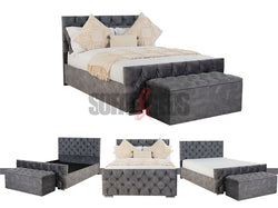 Grey Velvet Upholstered Bed with Storage Box | Sofas & Beds Limited