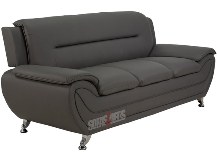 3 Seater Grey Leather Sofa - Sofas & Beds Limited