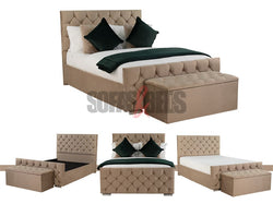 Velvet Upholstered Bed in Beige with storage box | Sofas & Beds Limited