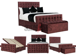 Velvet Chesterfield Ottoman Bed in Burgundy with storage box - Sofas & Beds Limited
