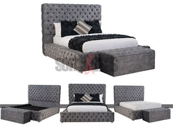 Grey Velvet Chesterfield Bed | Matching Velvet Storage Box - Sofas & Beds Limited