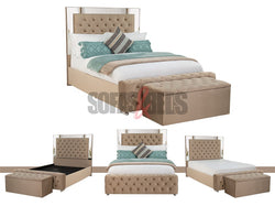  Velvet Upholstered Bed in Beige with matching velvet storage box - Sofas & Beds Limited