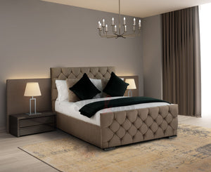 Beige Velvet Upholstered Bed | Sofas & Beds Limited