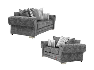 Chingford 3+2 Grey Textured Fabric Sofa - Lined Cushions