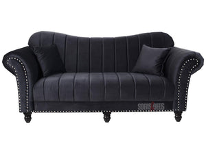 Wembley 3 Seater Black Velvet Lined Sofa With sweeping Arms and Legs 
