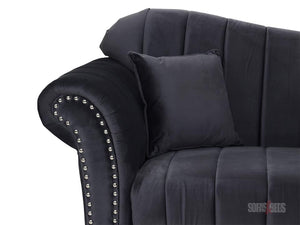 Wembley 3 Seater Black Velvet Lined Sofa With sweeping Arms and Legs 